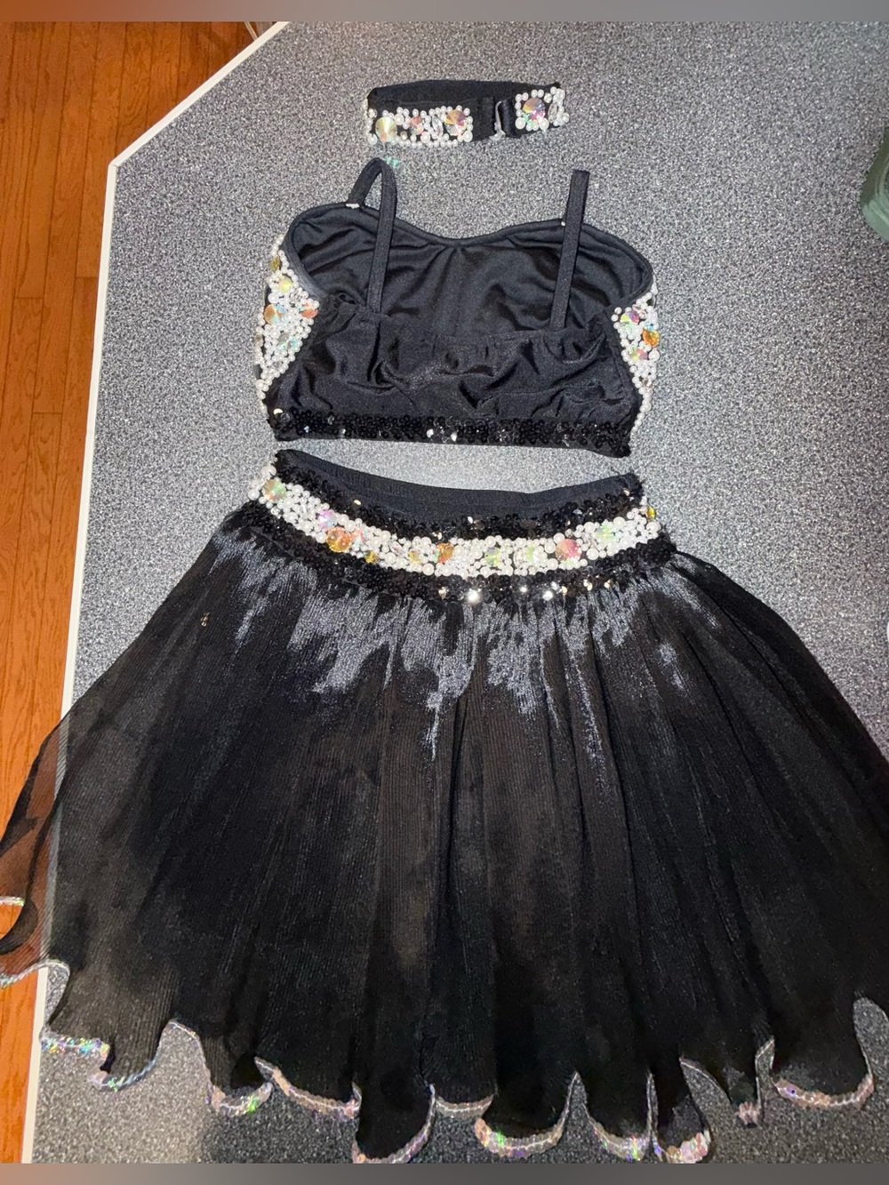 Glamour Black Sequin & Rhinestone Bling Tulle Dance Costume Size Adult Small - Picture 2 of 16